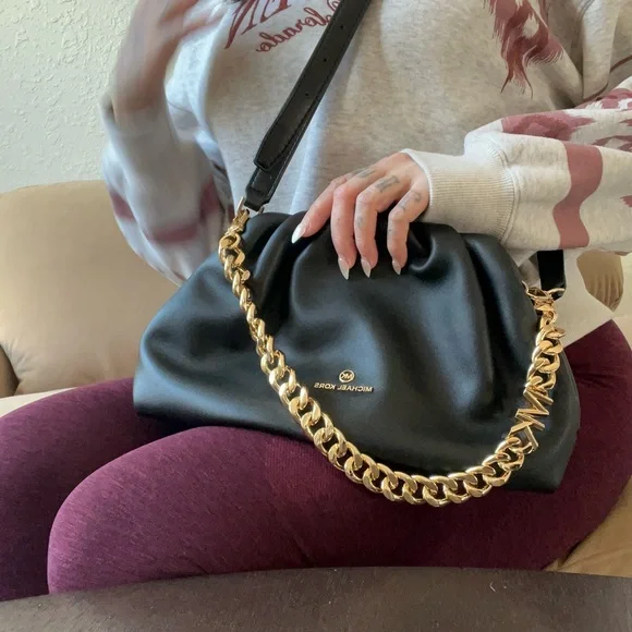 Michael Kors Logo Metal Ruched Clutch - Picture 15 of 15